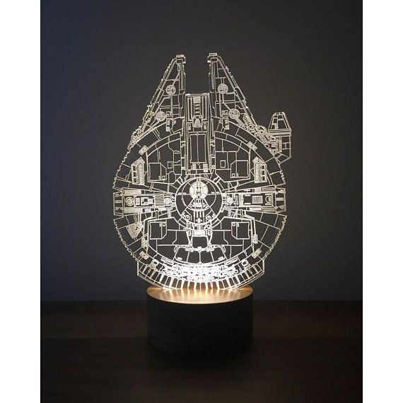 Luminária LED 3D em Acrílico - 16 cores + Controle. Millennium Falcon - Star Wars