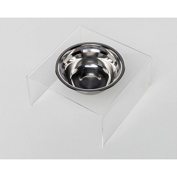 Comedouro Individual Elevado em Acrílico para Cachorro Gato. Acrílico + Tigela inox
