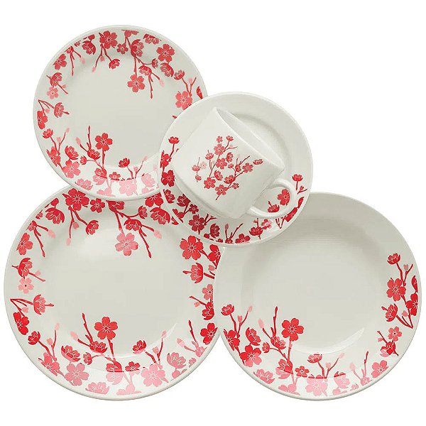 Aparelho de Jantar e Chá Biona Donna Jardim Oriental Vermelho/Marfim