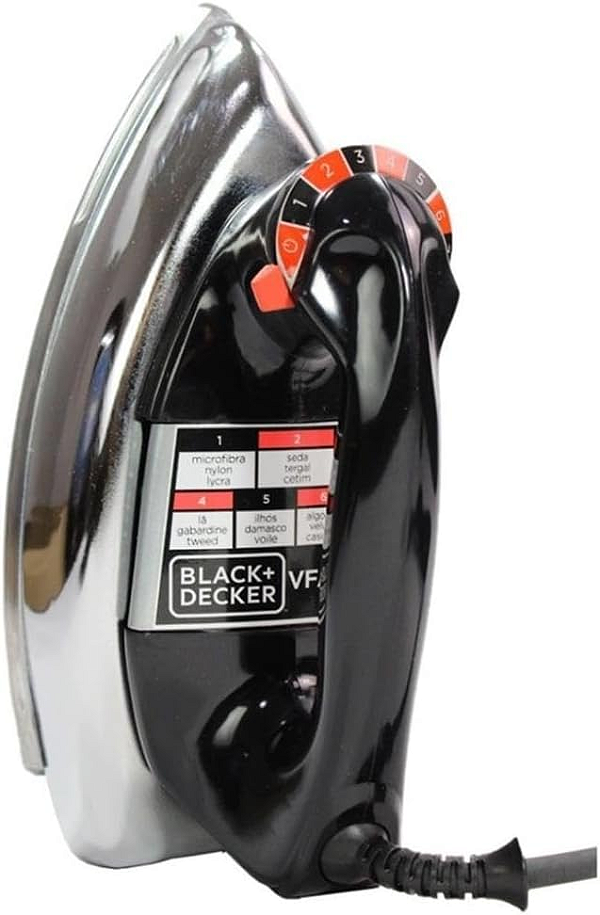 Black Decker Ferro de Passar Roupa a Seco, Metálico Preto, Modelo VFA1110TM2, 127V