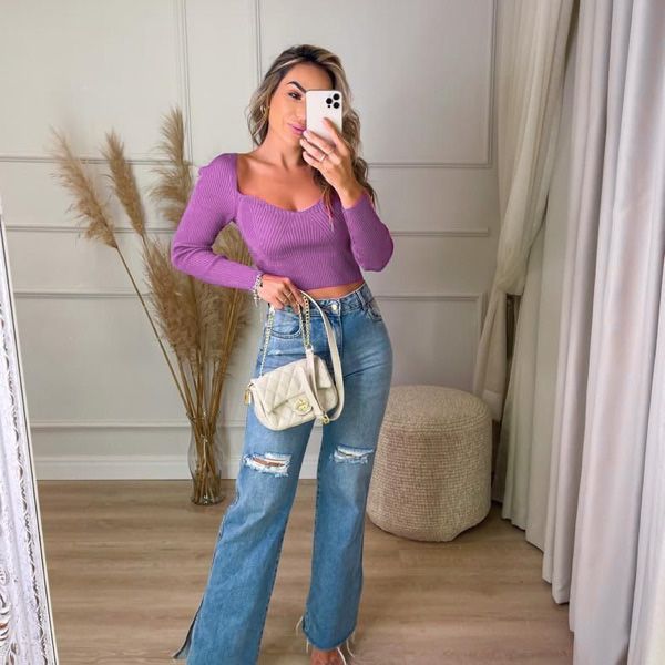 Cropped Tricot Decote Princesa