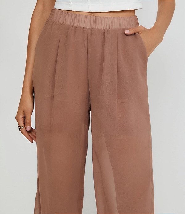 Pantalona Crepe zero transparência Nude Chocolate