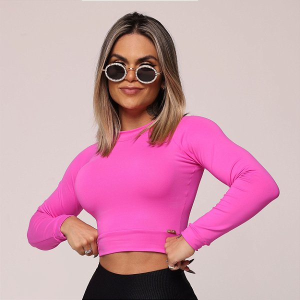 Cropped Carmel Manga Longa Rosa Barbie