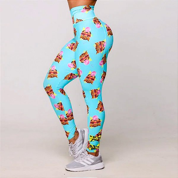 Legging Link Azul Algodão doce c/ Estampa Chiclete