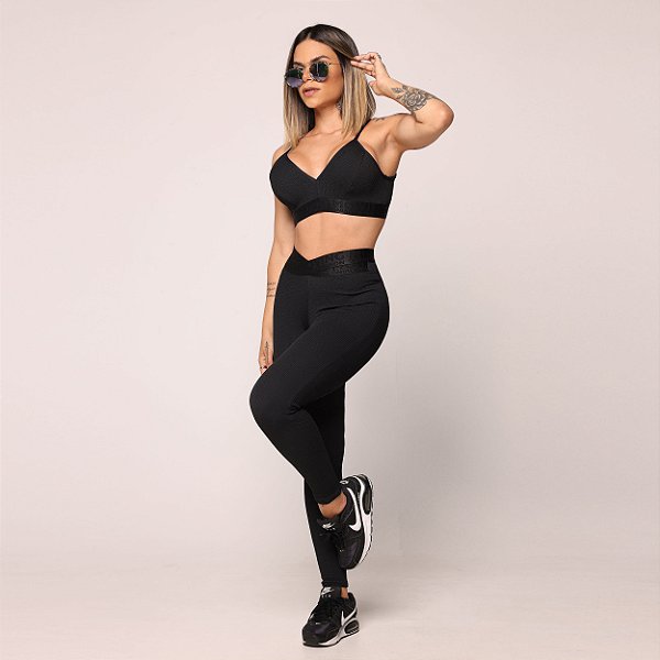 Legging Elástico "X" - Jacquard Preto