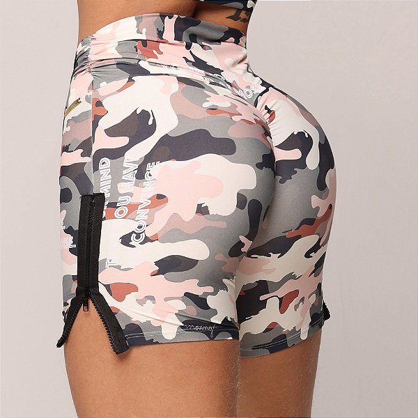 Shorts Ziper Empina BumBum - Estampa Militarismo Rosê