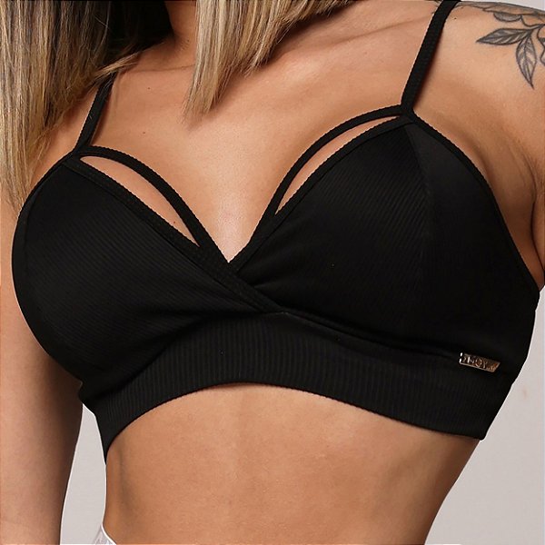 Top Strappys Preto - Jacquard Texturizado