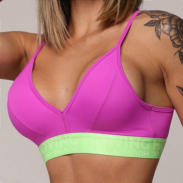 Top Milano Elástico X - Roxo com verde Neon