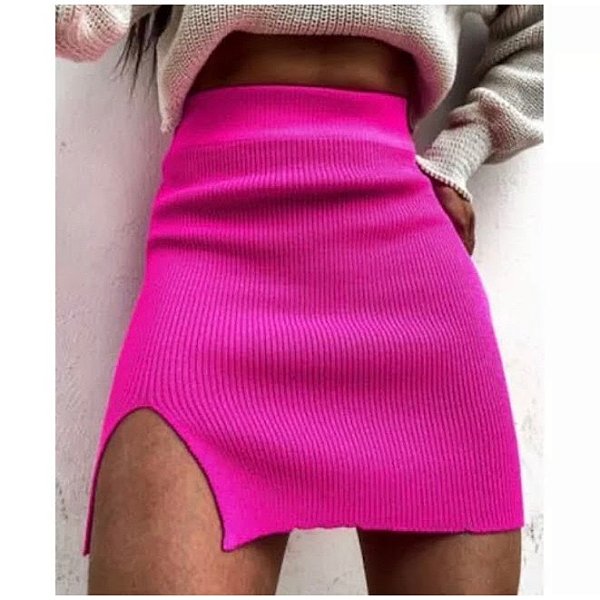 Saia Tricot Fenda Curta