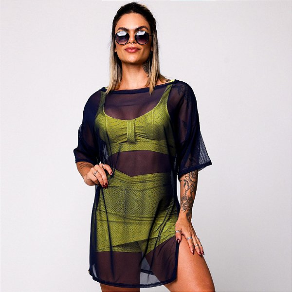Chemise (Camisetão) de Tulê Azul Marinho