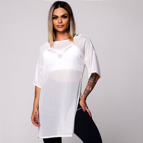 Chemise (Camisetão) de Tulê Branco