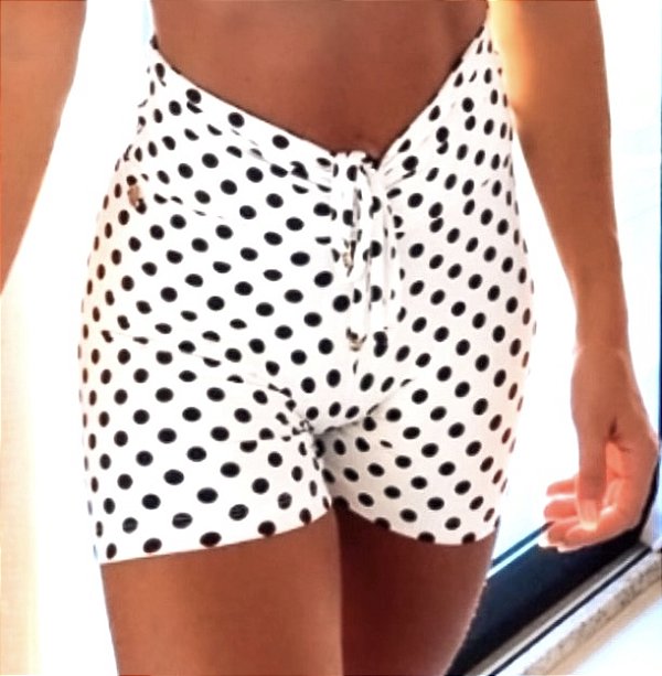 Shorts Laço Branco Estampa Poá Preto
