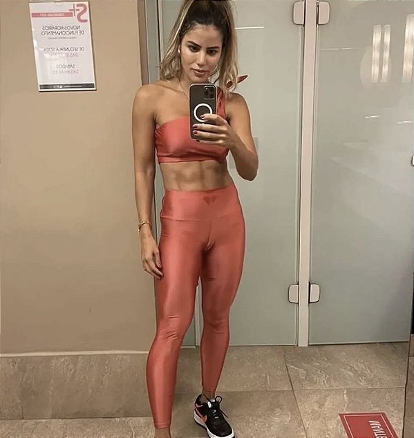 Conjunto Shine Coral Metalizado | Top de um ombro c/ nózinho + Legging Basics