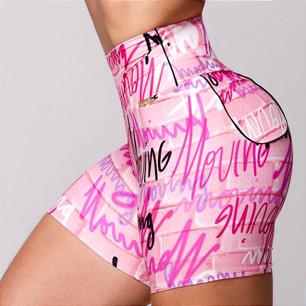 Shorts Jump Bolsinho Estampa Pink Graffity