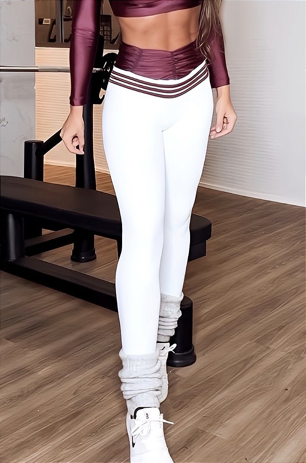 Legging Chapa-Barriga Branca Blackout Zero Transparência Cropped Ula Shine Cirrê Wine