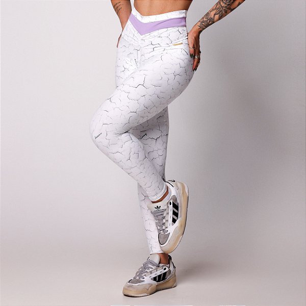Legging Queen Basics Estampa Broken White Lilac