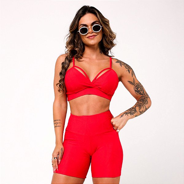 Conjunto Strappy & Jump Jacquard Texturizado Vermelho Scarlet