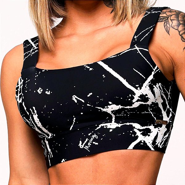 Top Faixa Estampa Black Vein Alças Fixas