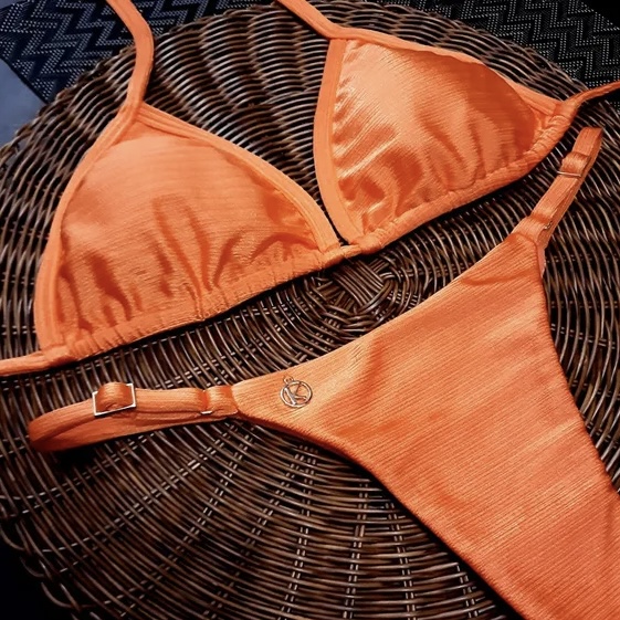 Conjunto de Biquíni de Fita Premium Cirrê Texturizado Tangerine