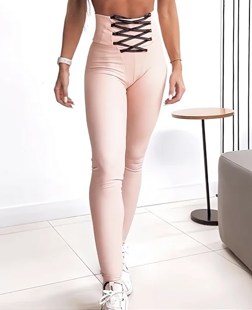 Legging Cross Style Rosê com Cadarço Preto