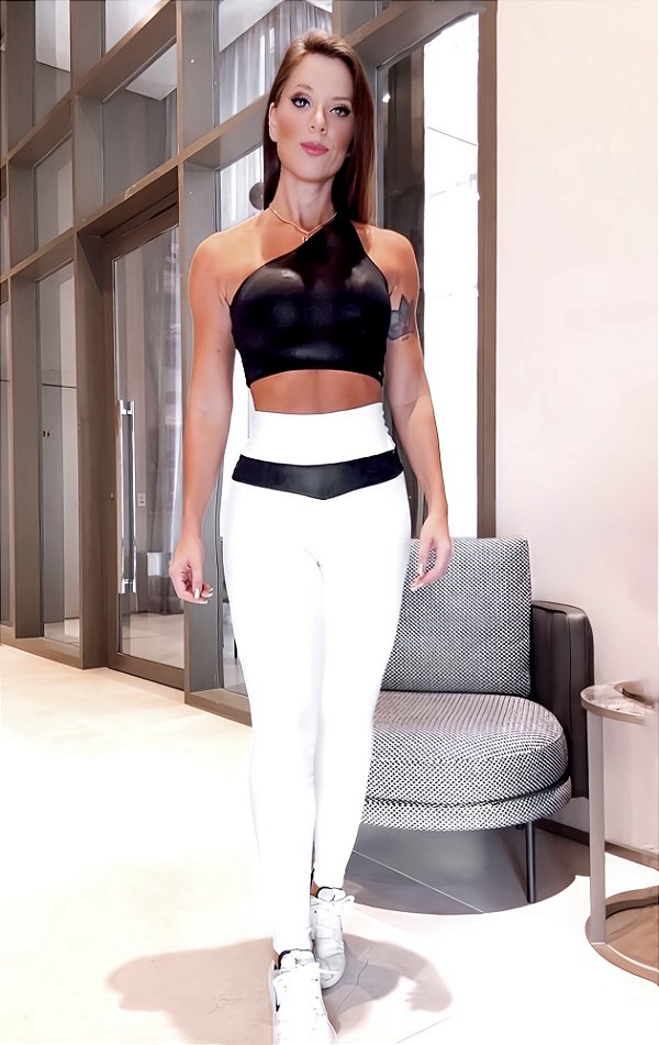 Conjunto Egito Queen Legging Blackout Zero Transparência com detalhes Preto Couro Fake