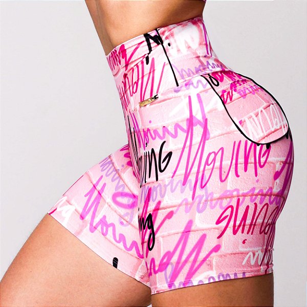 Shorts Jump Urbana c/ bolsinho Estampa Pink Graffiti