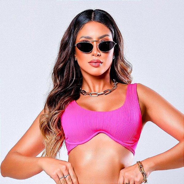 Top Aro Wave Style Cirrê Rosa Flúor Neon