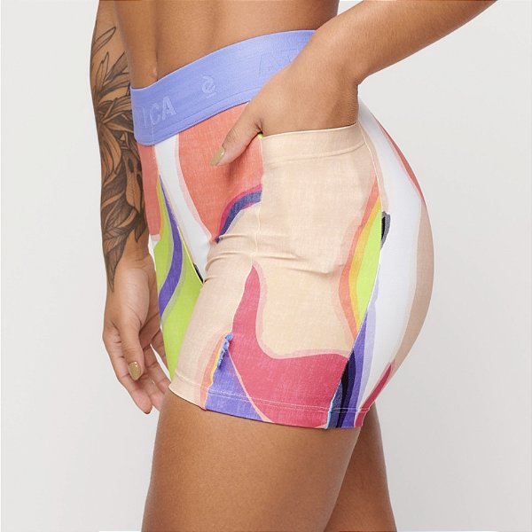Shorts Laguna  c/ Bolsinho Estampa Dunas e elastico Lilas