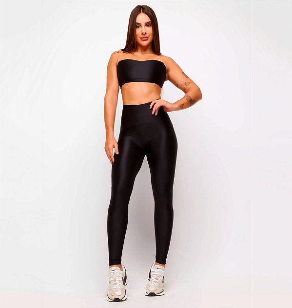 Conjunto Range Top Faixa Trend Com alças removíveis Zero Transparência Cirrê Preto Alta Compressão Modelador