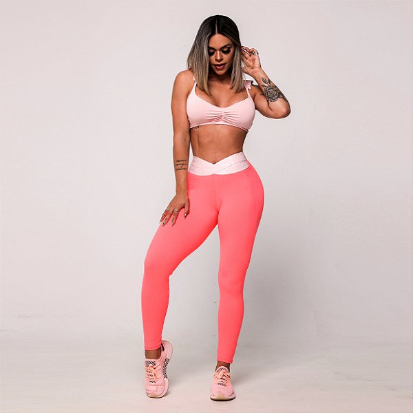 Conjunto Butterfly Hit Elasticos X Rosa Bebe com Coral Neon