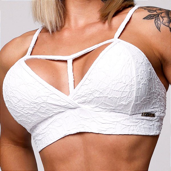 Top Y em Jacquard Texturizado Perlê Branco Zero Transparência Empina BumBum