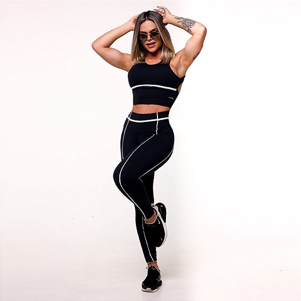 Conjunto Lines Zero Transparência Preto com linhas Brancas