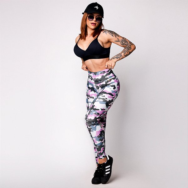 Conjunto Milano Legging Jump Basic Pocket Estampa Militar Lavanda
