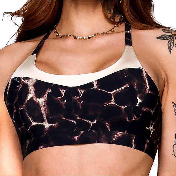 Top Los Anges Zero Transparência Estampa Cracker Dark Gold