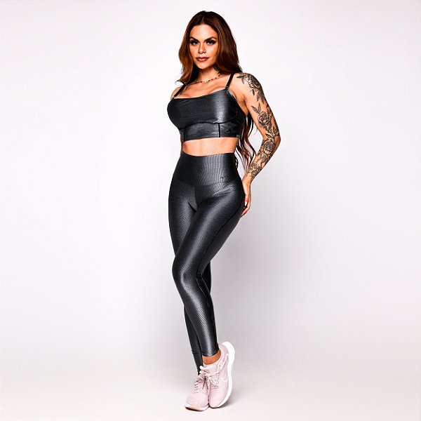 Conjunto Vogue Legging Just Cirrê Texturizado Lurex Grafite