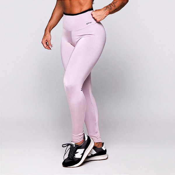 Legging Heart Basica Blackout Alta Compressão Zero Transparência Glossy Rosê Acetinado c/ Detalhes pretos