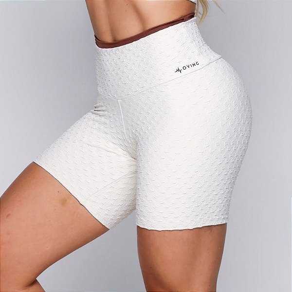 Shorts Bobble Jacquard Texturizado Quadriculado Off White