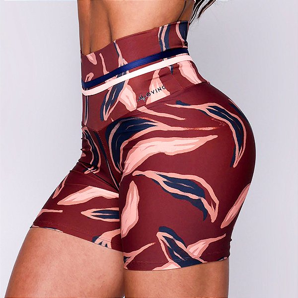 Shorts Lines Empina Bumbum Suplex Light Azul Marinho com Estampa Nature Amara