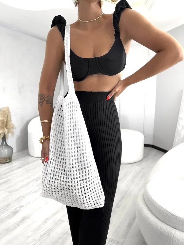 Bolsa / Sacola de Praia Furadinha em tricot Branca