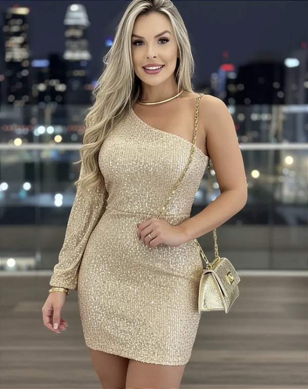 Vestido Golden Nights em tecido com brilho Dourado