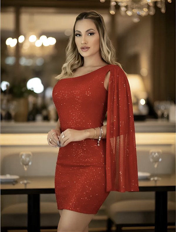 Vestido Special Nights em tecido com brilho Vermelho Scarlet