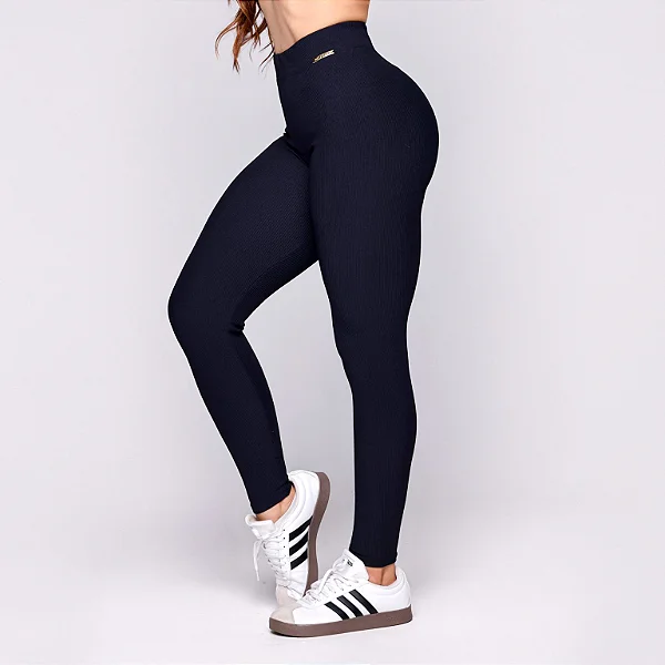 Legging Pulse Basica Blackout Zero Transparência Canelado 3D Preta