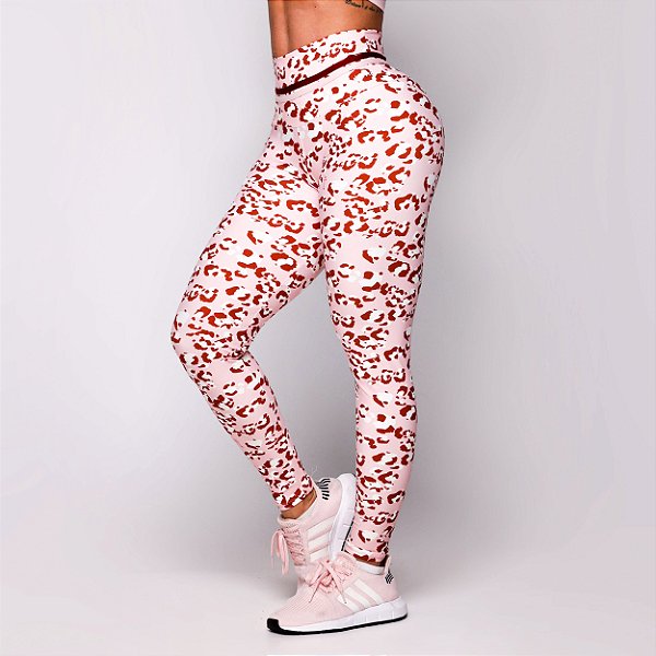 Legging Basica Lines com Empina BumBum Zero Transparência Estampa Felina Blush