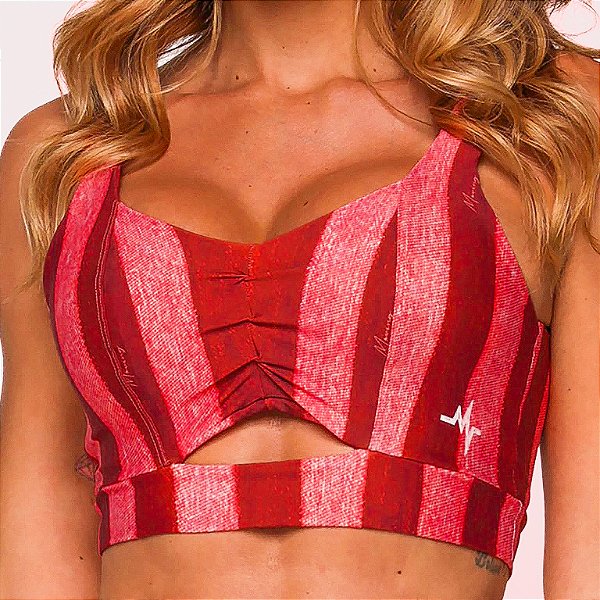 Top Preppy Chade Estampa Retrô Fit Lines Rosê e Vermelho Zero Transparência