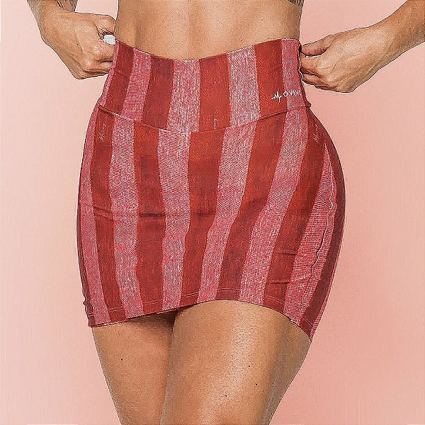 Short-Saia Funny Estampa Retrô Fit Lines Rosê e Vermelho Zero Transparência