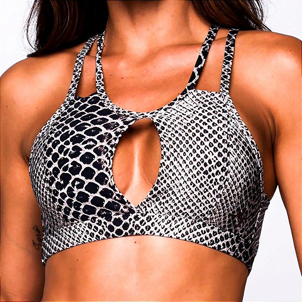 Top Florença Poliamida Premium Suplex Light Zero Transparência Estampa Cobra Cinza