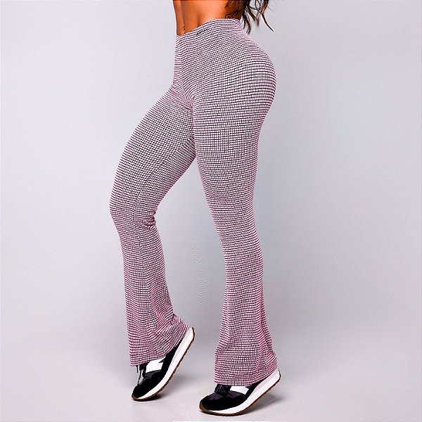 Calça Legging Bailarina Flare Poliamida Premium Alta Gramatura Texturizado Blackout Zero Transparência Estampa Tweed Chanel Inspired Rosa