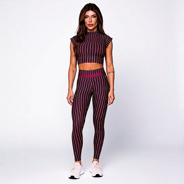 Conjunto Carmel Lines Suplex Light de Poliamida Premium Zero Transparência Vinho c/ Estampa Retrô Fit Viti