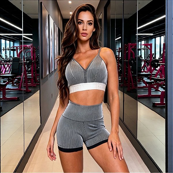 Conjunto Milano Gym Zero Transparência Jacquard Estampa Retrô Fit Cyber Lines