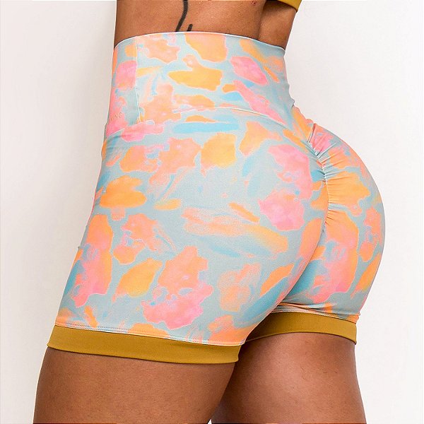 Shorts Gym em Suplex Light Zero Transparência Estampa Hali Candy Colors Neon